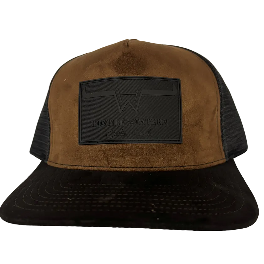 Hostile Western Curved Bill Crest Suede Cap - Black/Brown