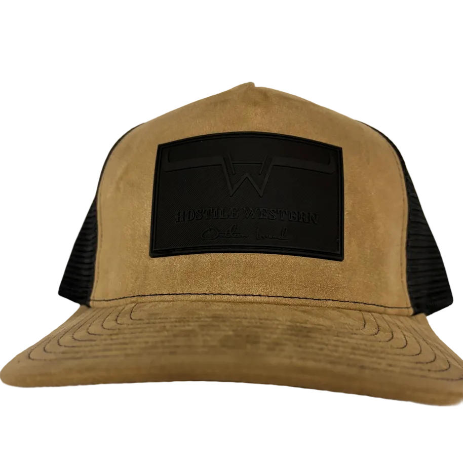 Hostile Western Curved Bill Crest Suede Cap - Caramel/Black