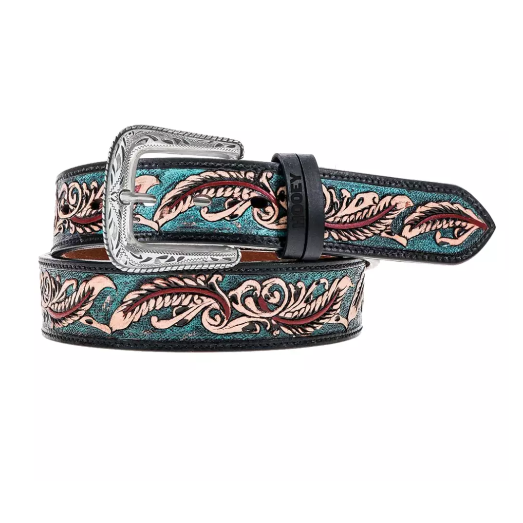 Hooey Women's Sequoia Feather Filigree Belt - Turquoise/Red