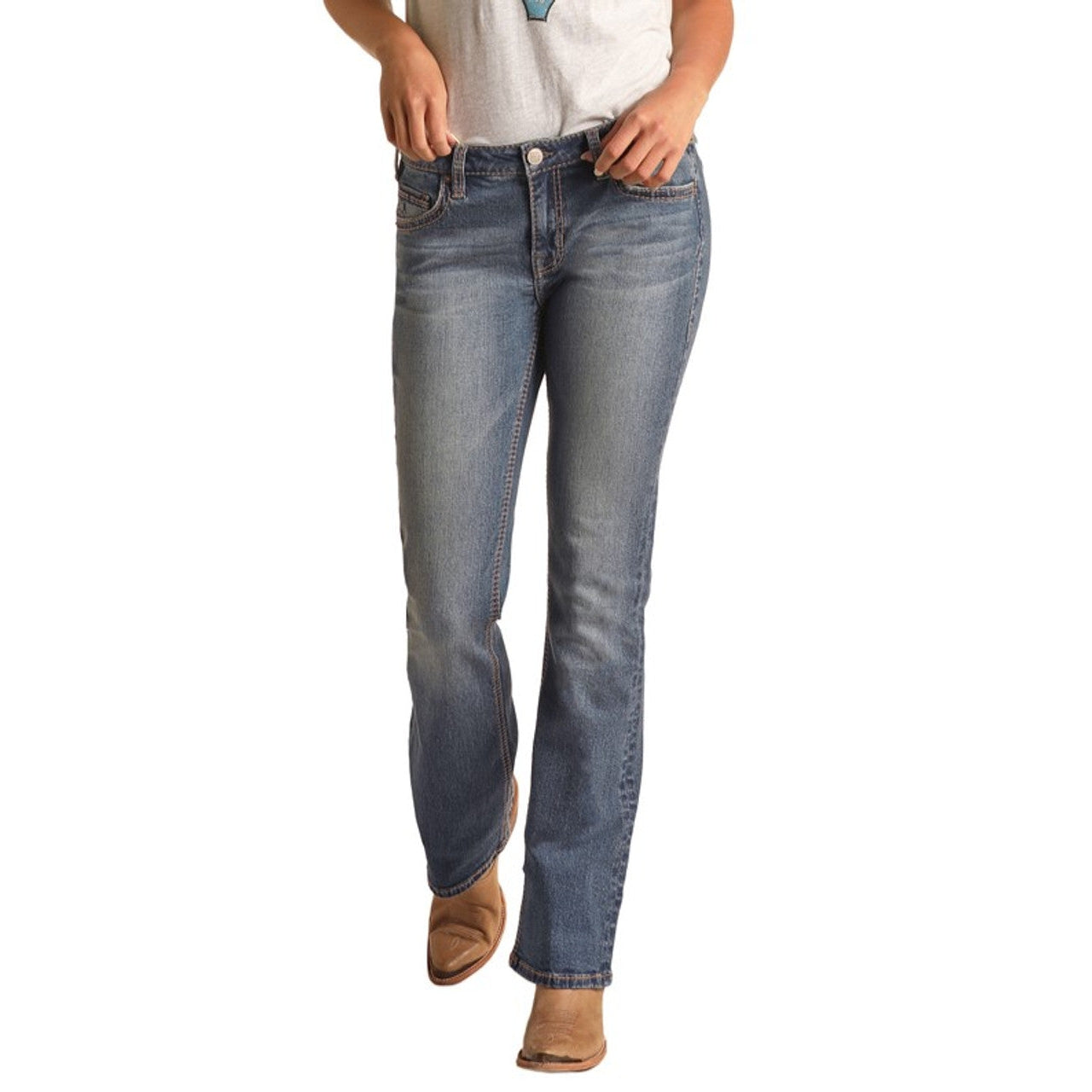 **Hooey Women's Mid Rise Stretch Bootcut Jeans - Medium Vintage