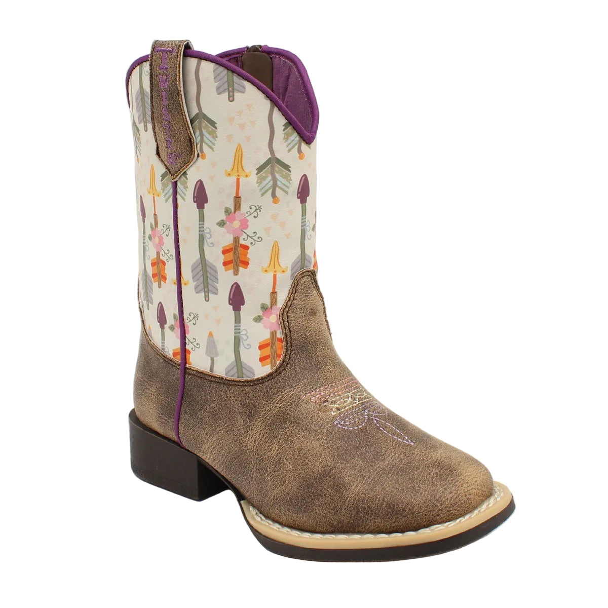 Double Barrel Girl's Hannah Western Boots - Brown w/Arrow/Flower Print - Irvine Tack & Western Wear