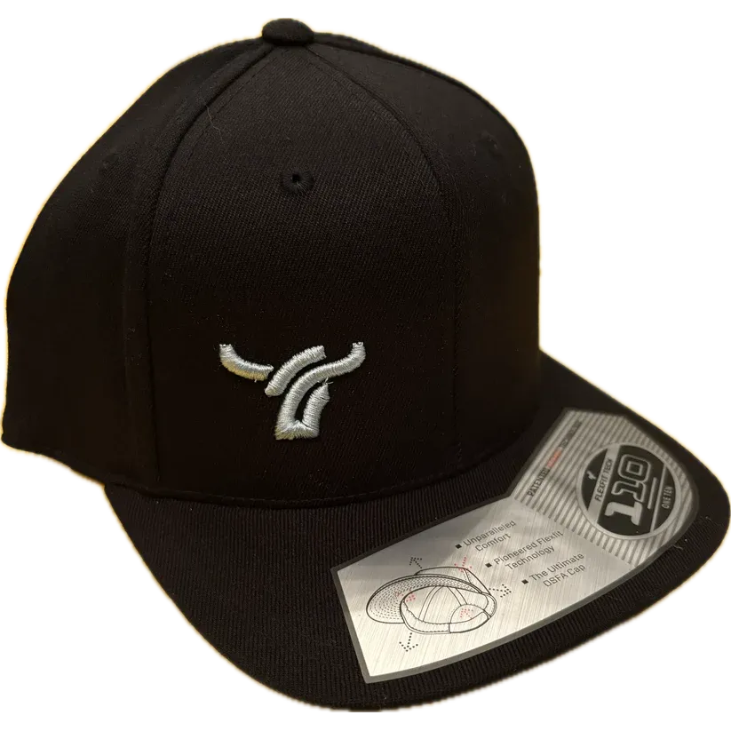 B8 Ranch Apparel 110 Flatbrim Flexfit with Small Baby Blue Logo- Black
