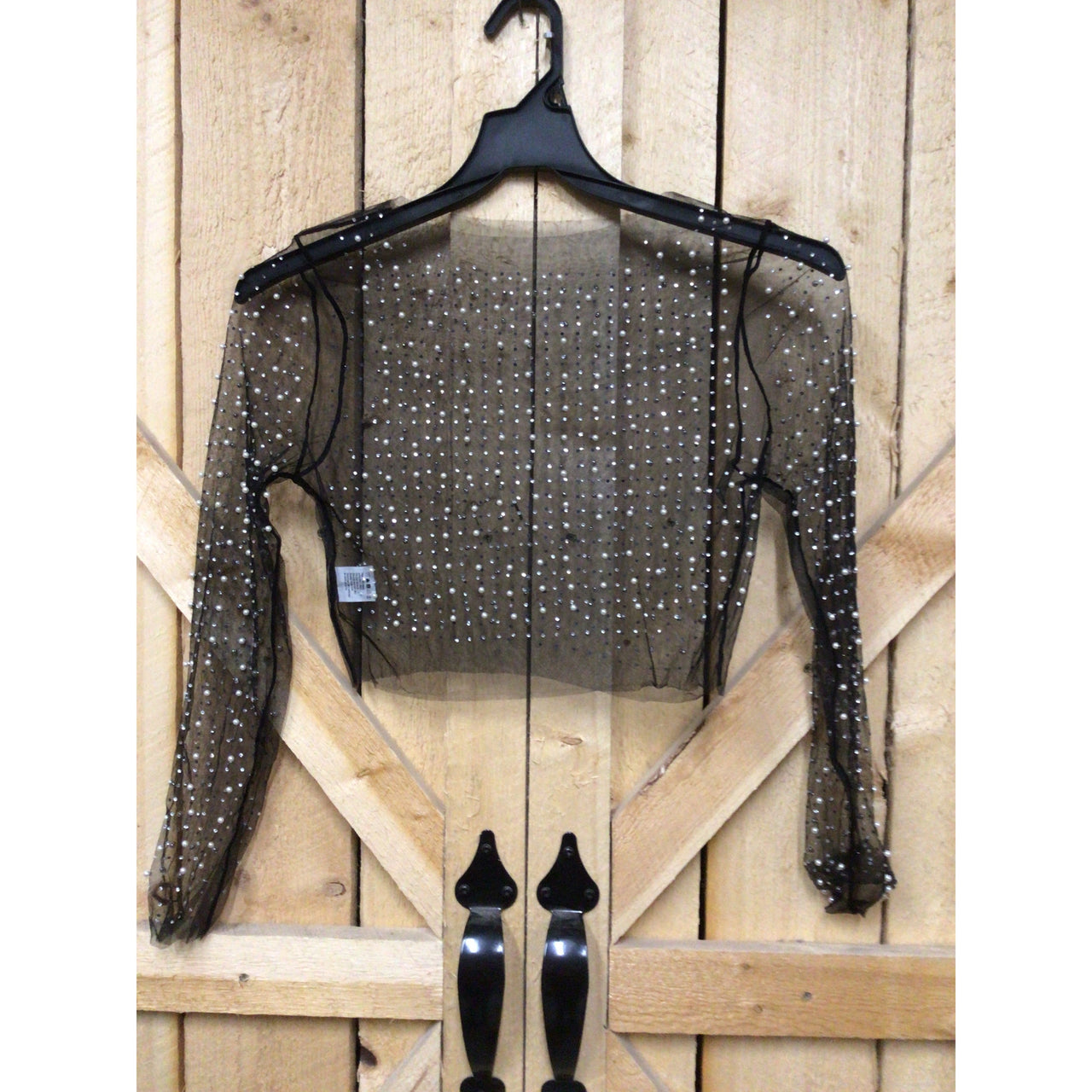 FTP Women's Pearl and Rhinestone Detail Sheer Mesh Top
