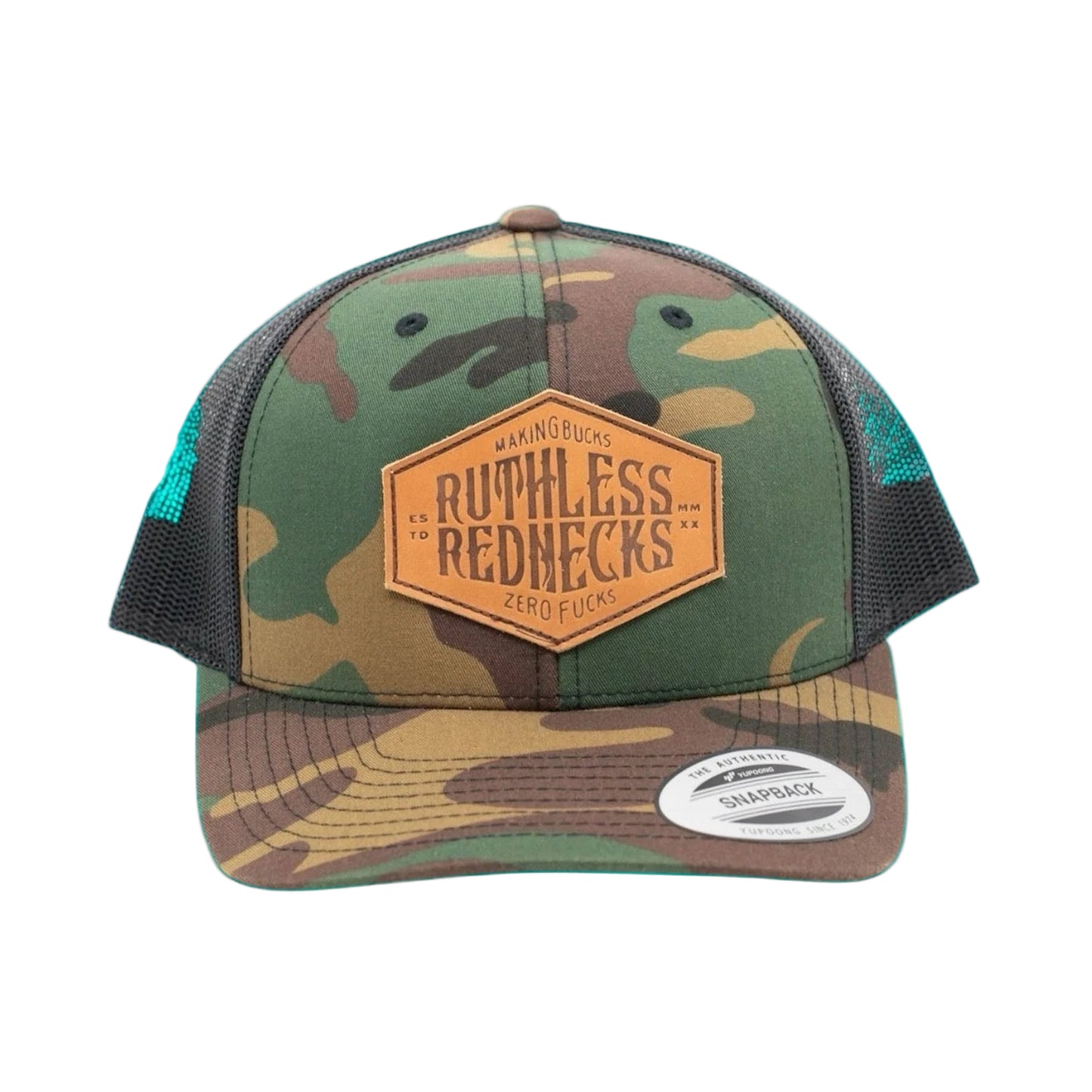 Ruthless Rednecks Hostile Patch Curved Brim Snapback Hat - Green Camo/Brown - Irvine Tack & Western Wear