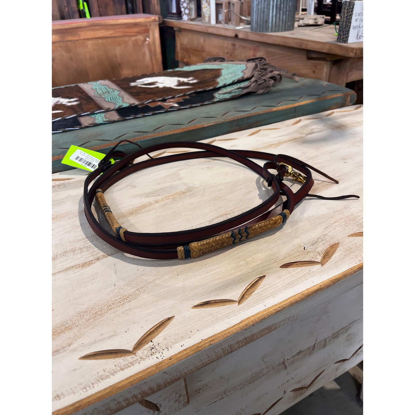 Irvine's Roping Rein - 1/2"x 8' Rawhide w/Turquoise