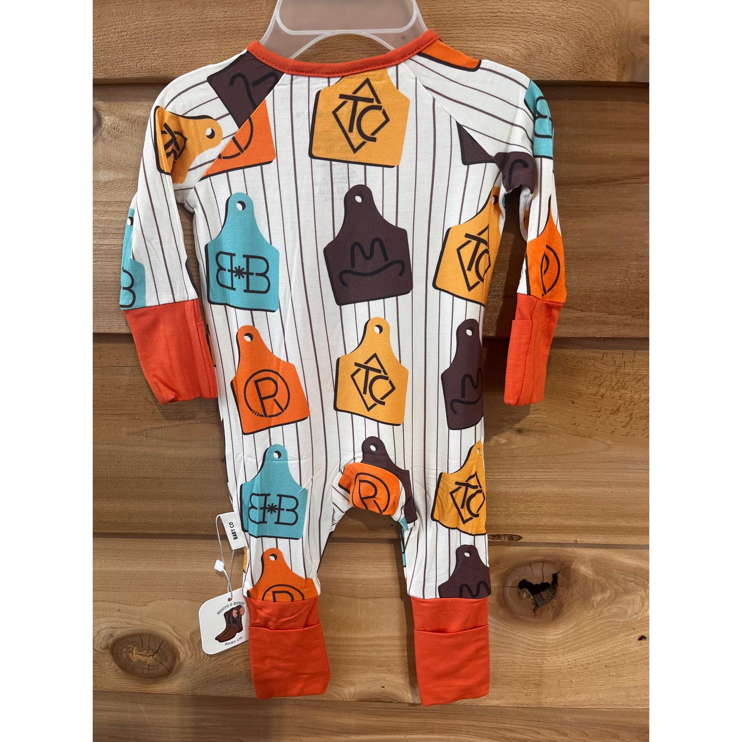 Boots & Bows Striped Cow Tag Infant Sleeper