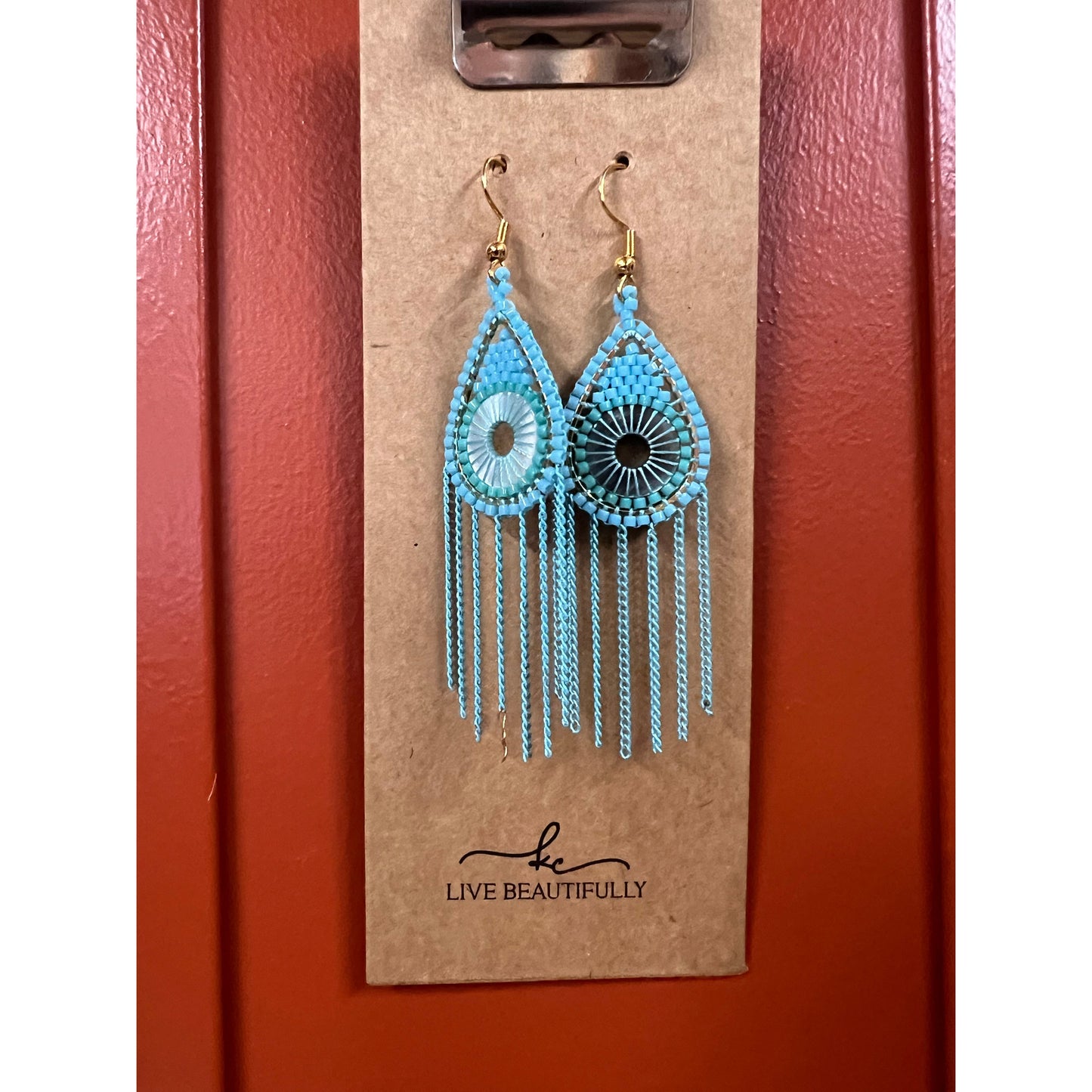 Live Beautifully Earrings - Woven Beaded Turquoise