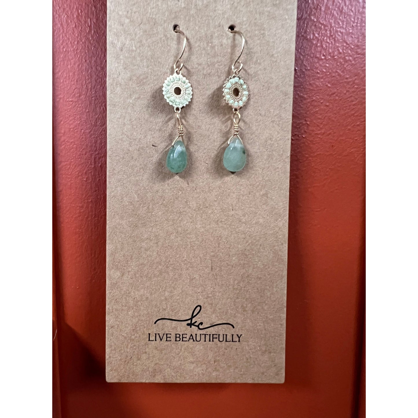 Live Beautifully Earrings - Drop Green Stone