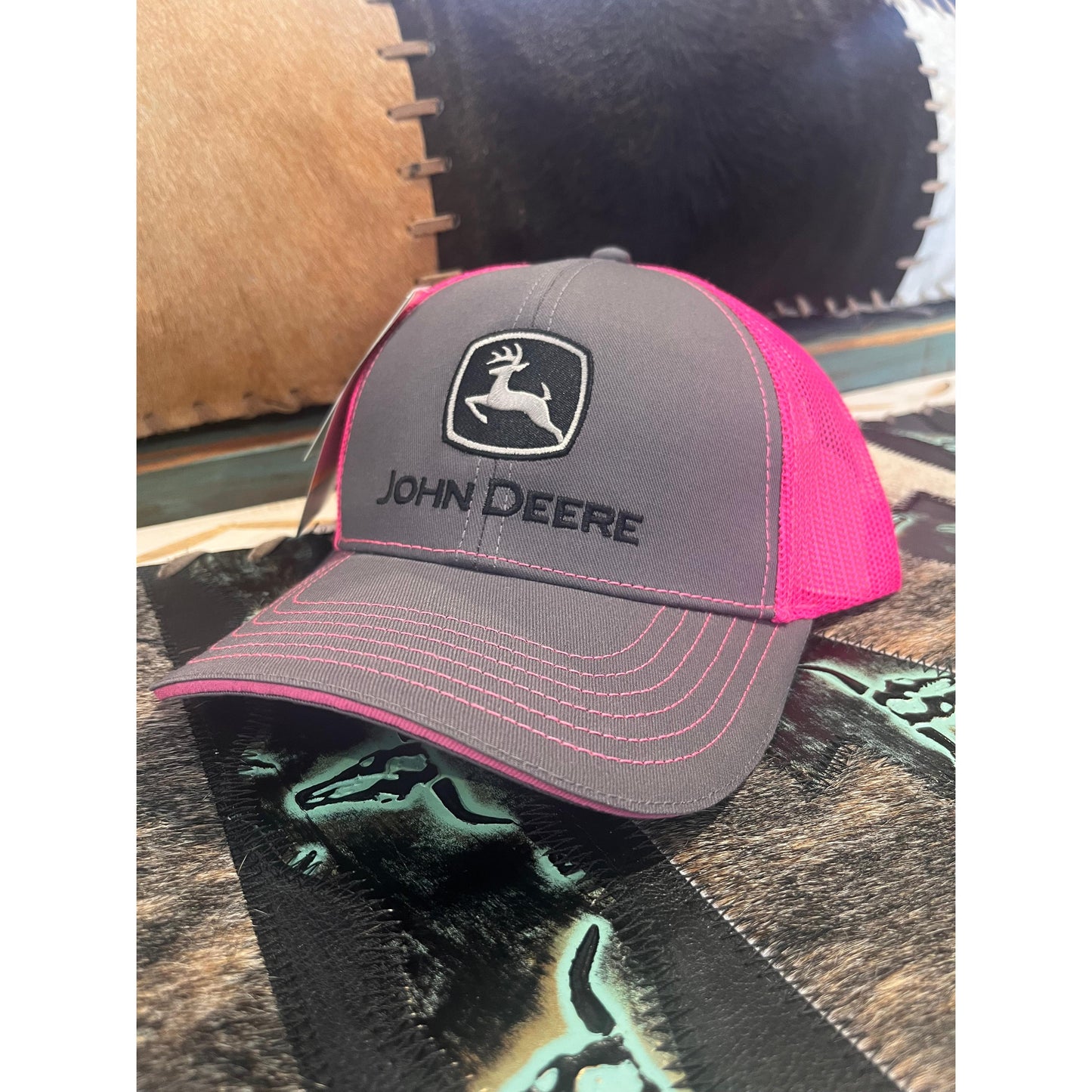 John Deere Logo Cap - Charcoal/Pink