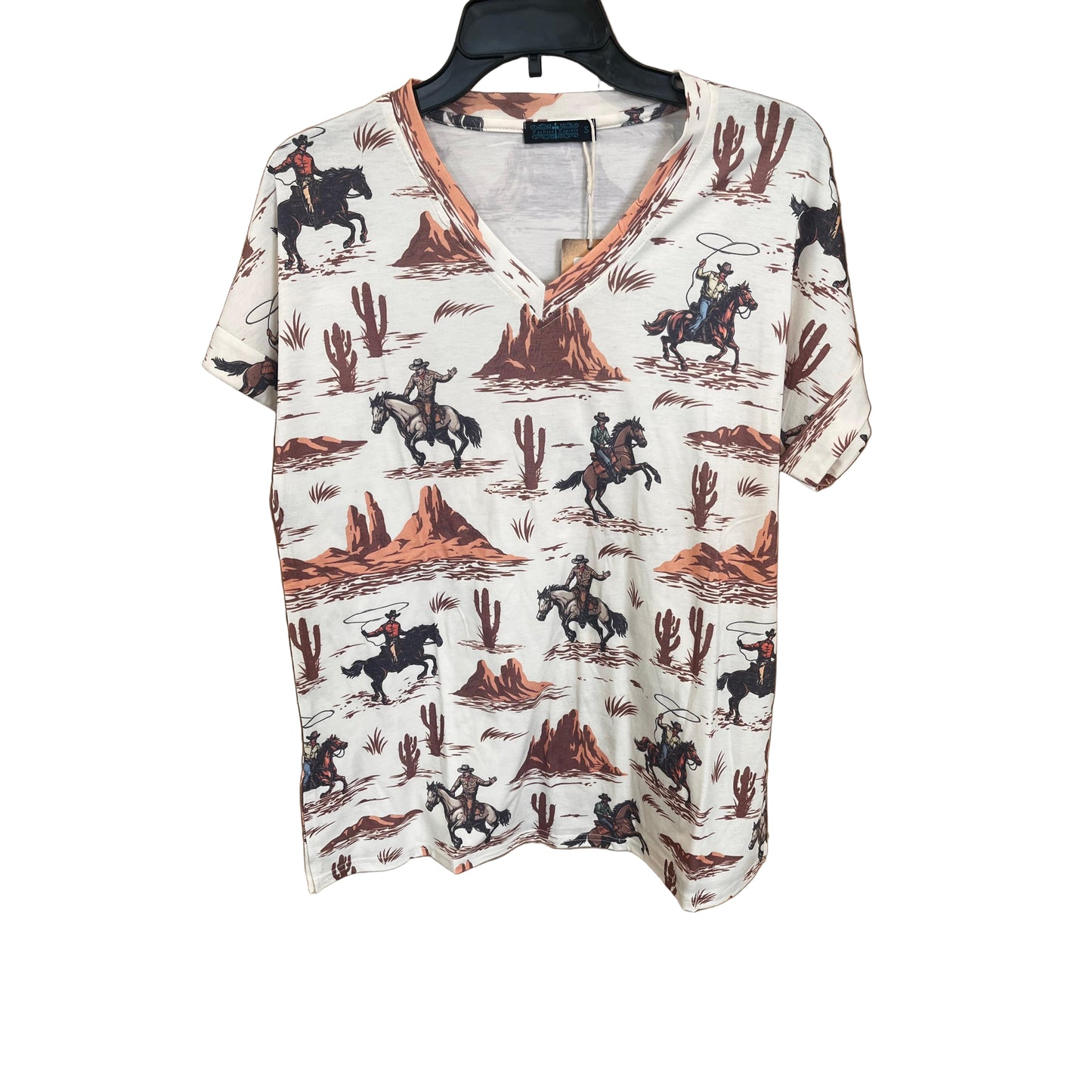 Fashion Express Women's Short Sleeve Western Rodeo Tee Shirt - Beige