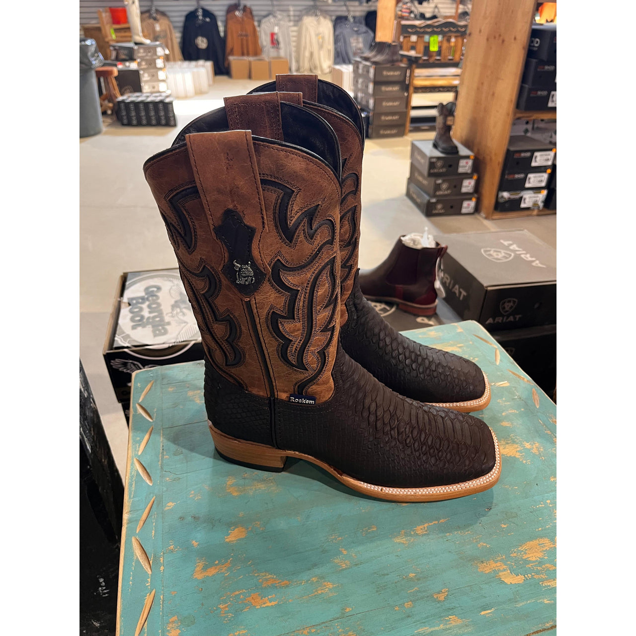 Rock'em Men's Bruce Python Square Toe Cowboy Boot - Matte Brown