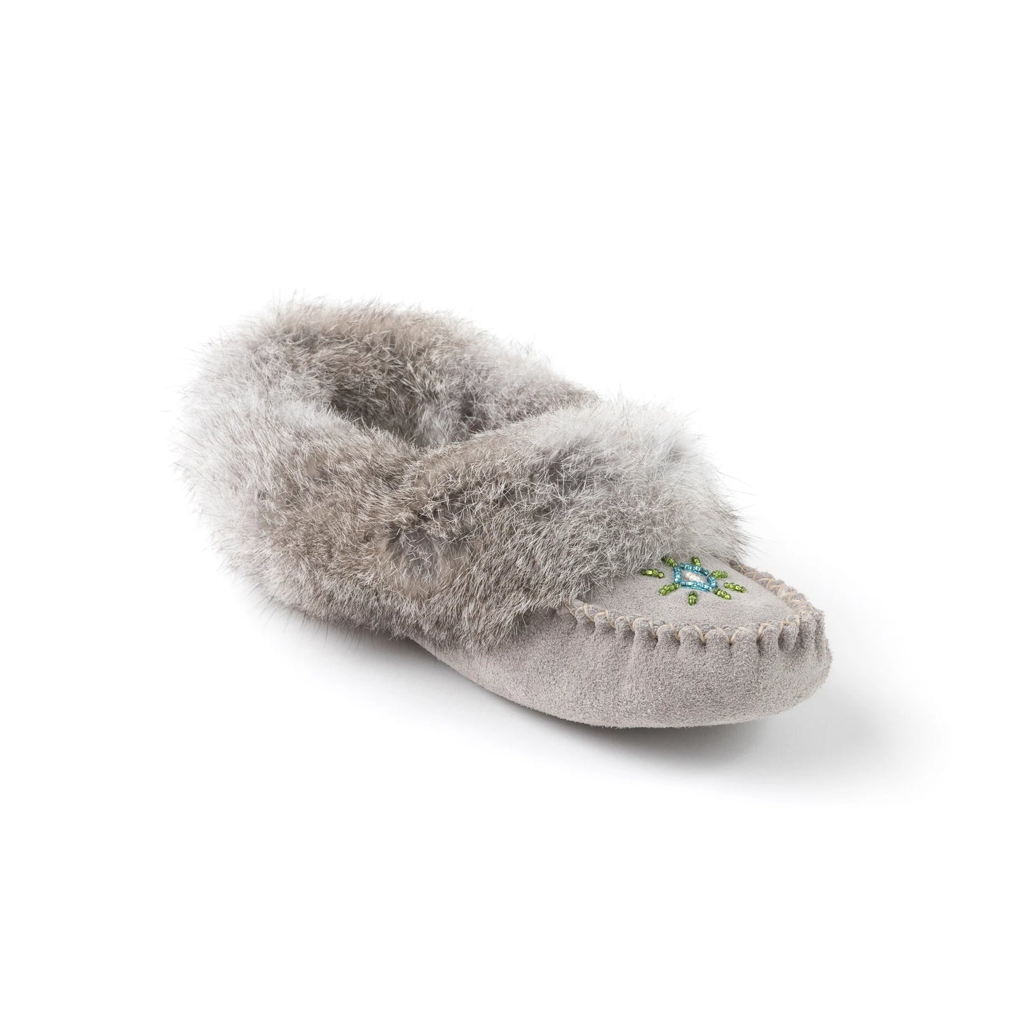 Bastien Colored Moccasins with Beading and Rabbit Fur Collar