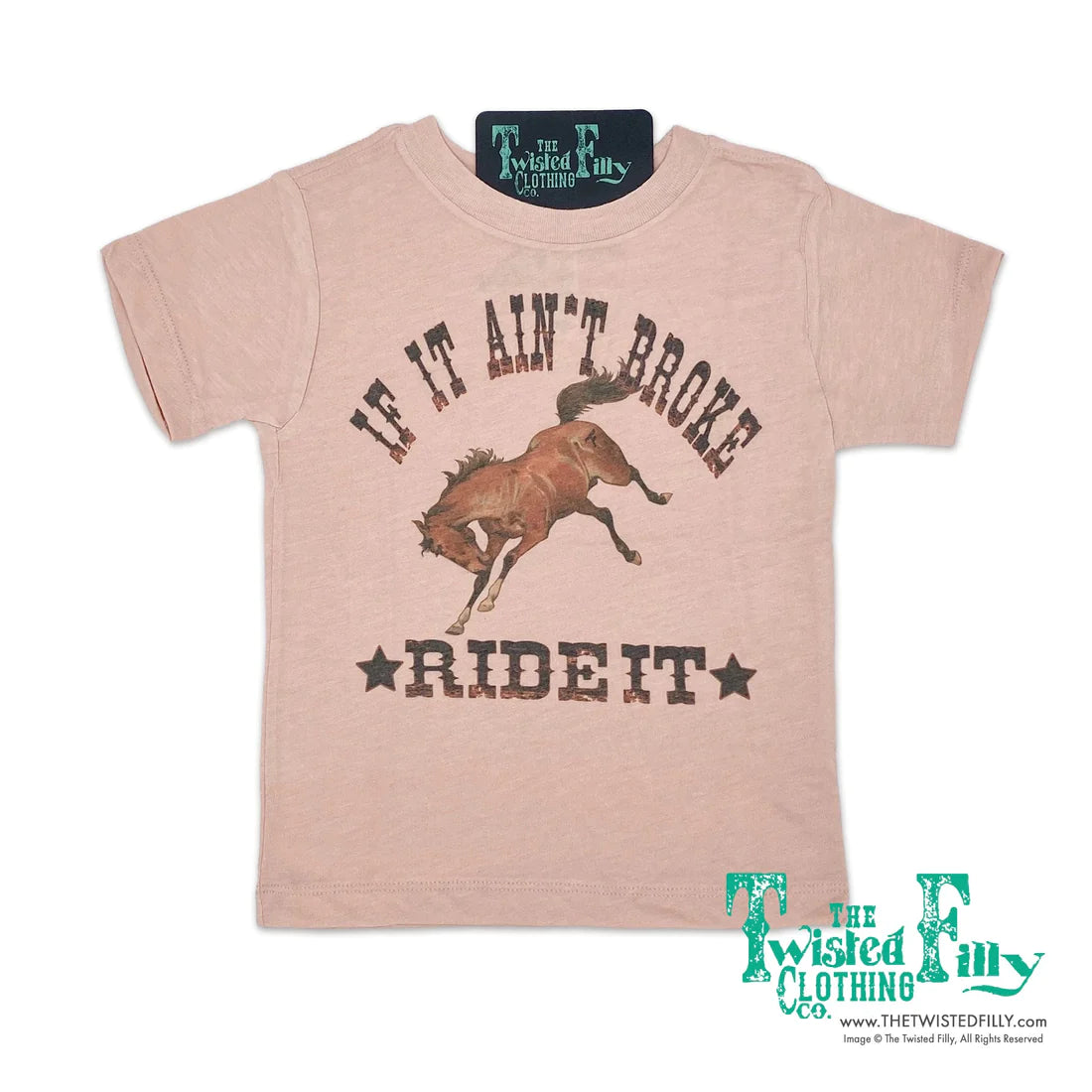 Twisted Filly Toddler Girl's If It Ain't Broke Ride It Short Sleeve Tee - Dusty Rose