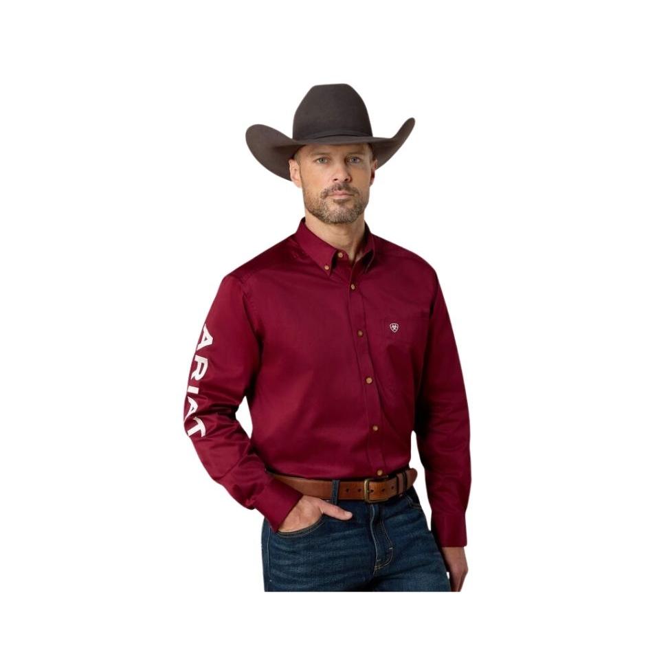 Ariat Men's Team Logo Twill Classic Fit Shirt - Burgundy/White