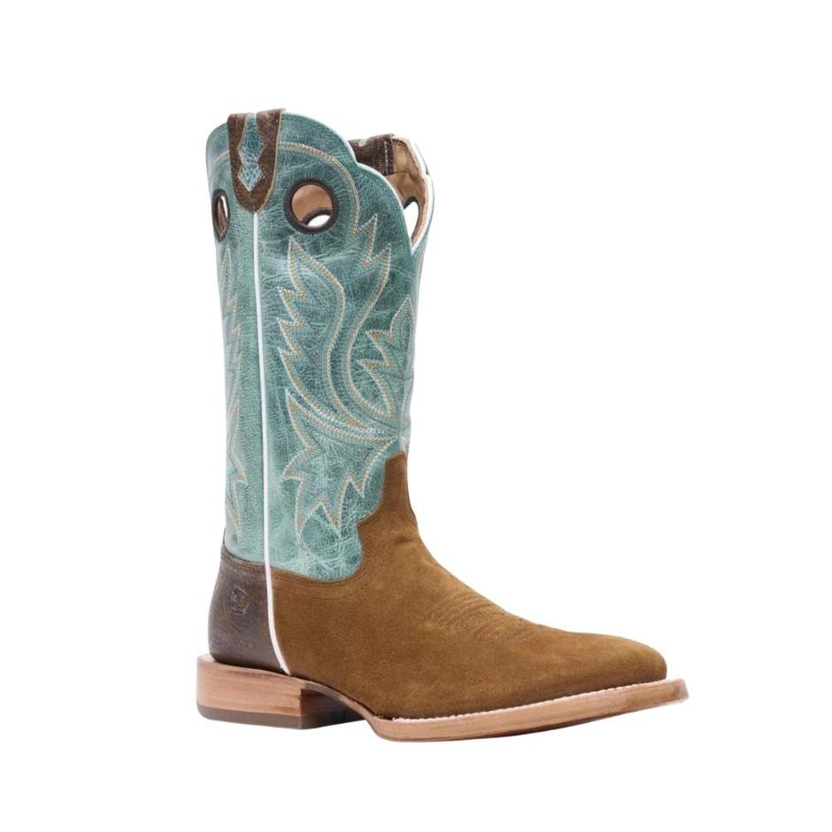 Durango Men's PRCA Collection Roughout Western Boots - Whiskey Tobacco/Aqua