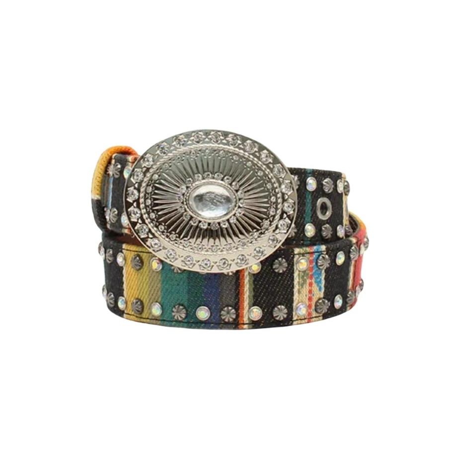 Angel Ranch Girl's 1 1/4" Serape Pattern Oval Buckle Belt - Multi Coloured