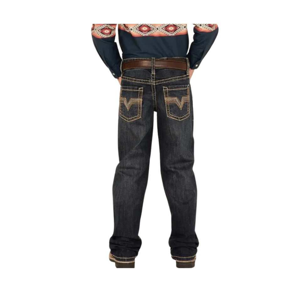 Rock & Roll Boy's Two Tone Emblem Bootcut Jeans - Dark Vintage