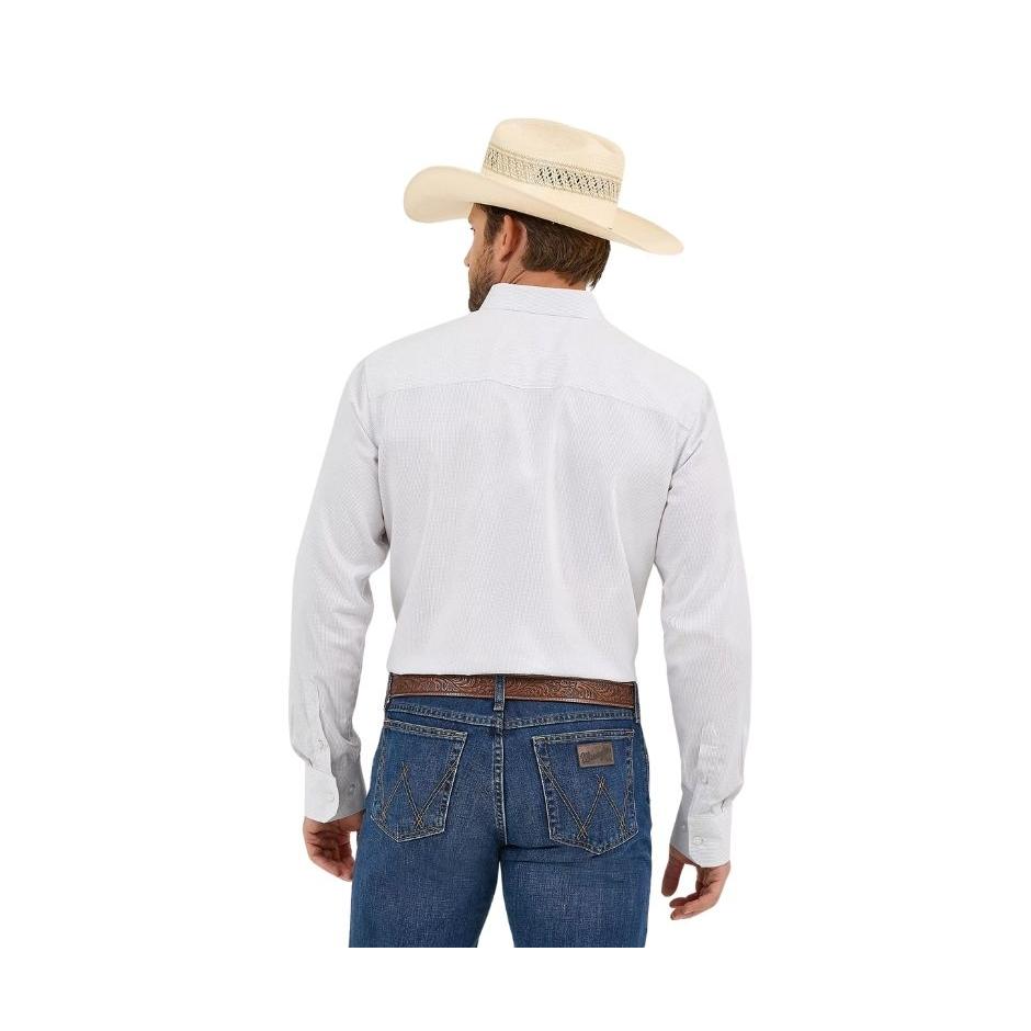 Wrangler Men's Cody Johnson Long Sleeve Classic Fit Shirt-Grey/White
