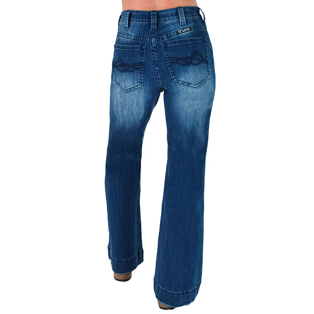 Cowgirl Tuff Women's Retro Wide Leg Trouser- Dark Wash