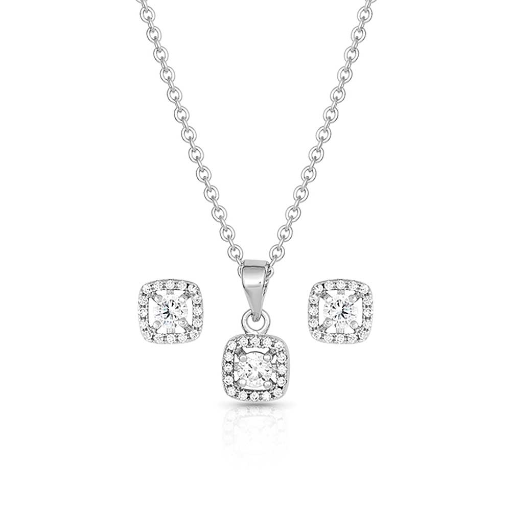 Montana Silversmith Boxed Star Round Crystal & Square Halo Jewelry Set