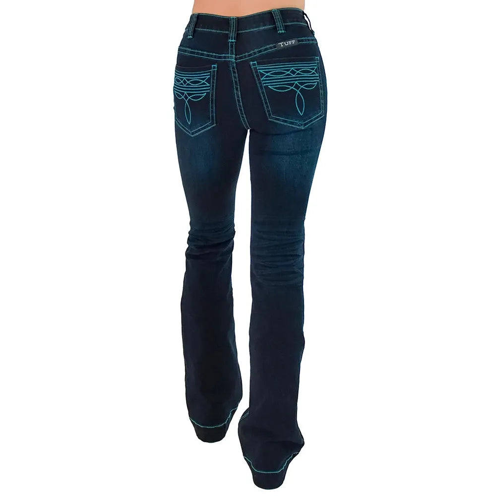 Cowgirl Tuff Women's Famous Flannel Bootcut Jeans- Dark Wash
