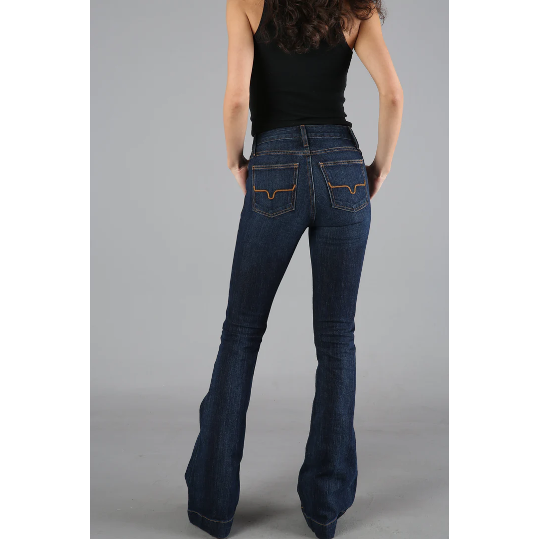 Kimes Women's Jennifer Ultra High Rise Flare Jeans - Blue Dark Wash
