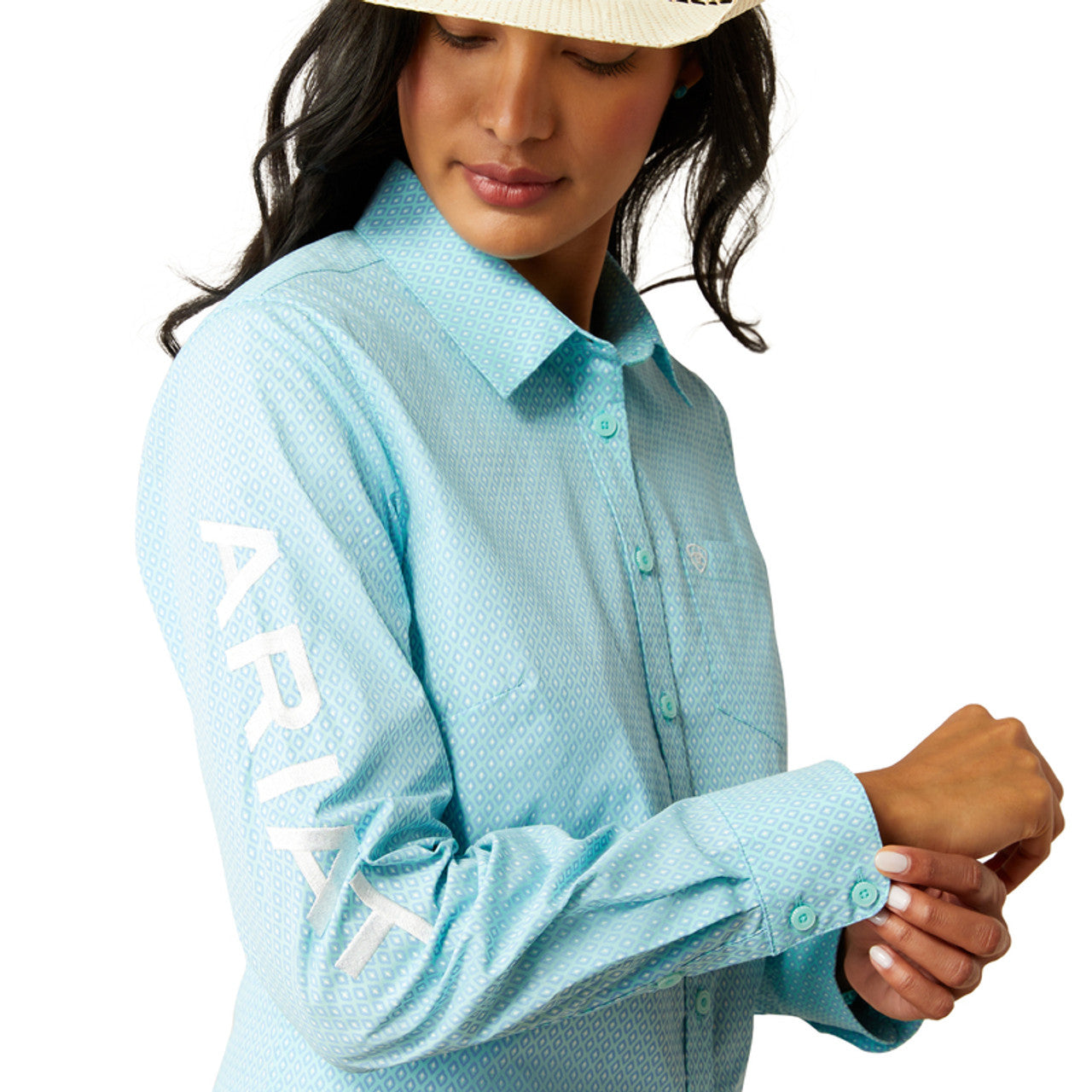 Ariat Women's Team Long Sleeve Kirby Stretch Shirt- Aruba Blue Ikat
