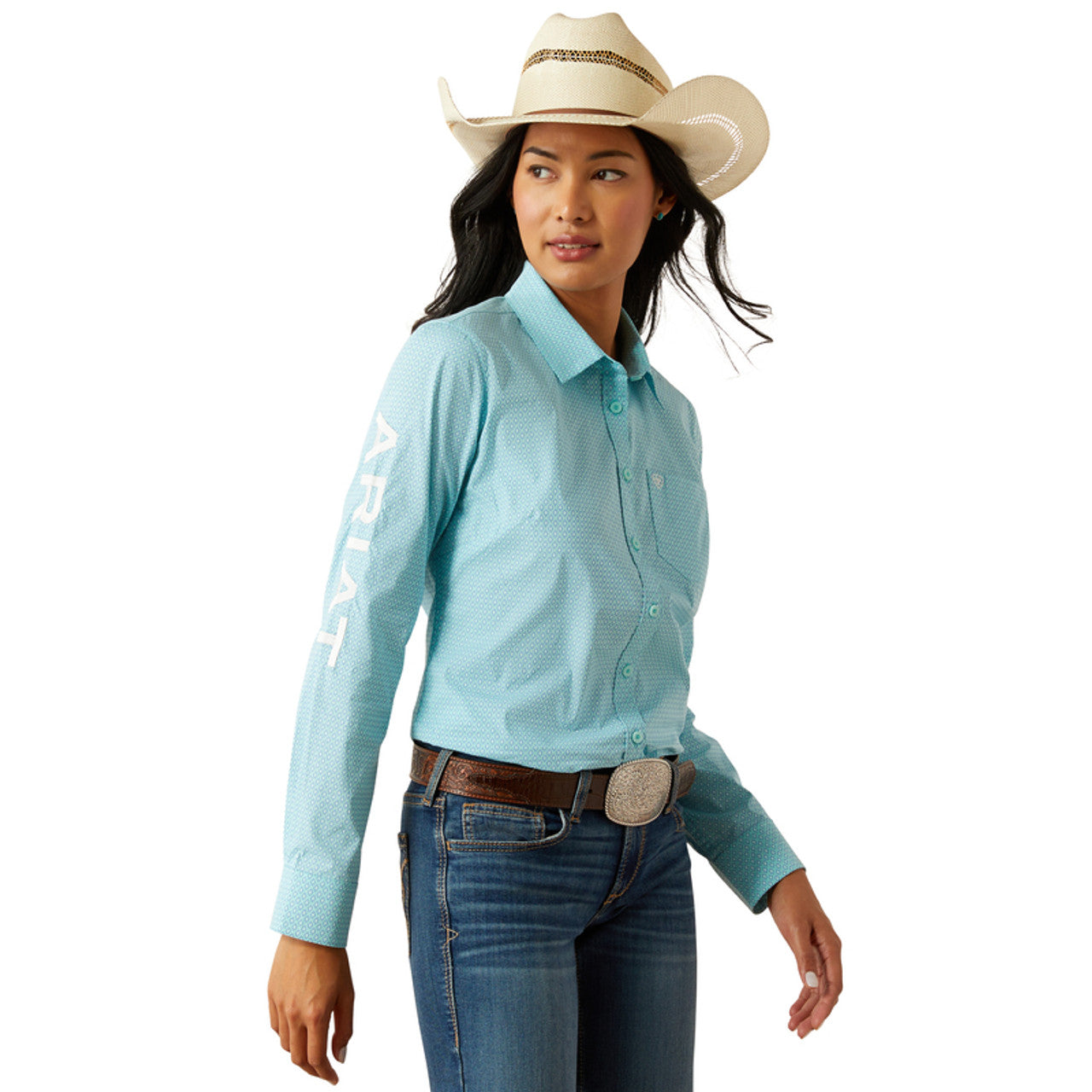 Ariat Women's Team Long Sleeve Kirby Stretch Shirt- Aruba Blue Ikat