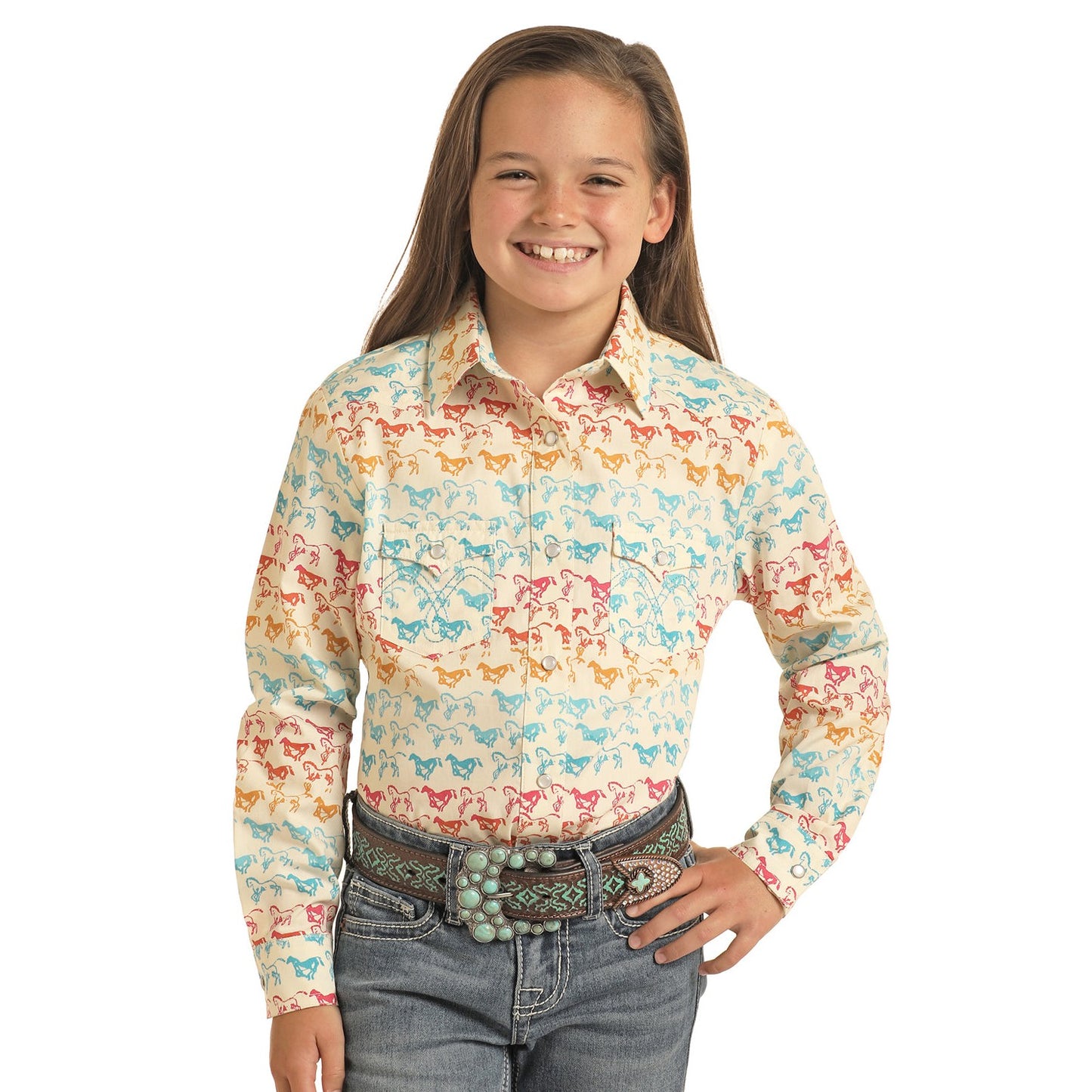 Rock & Roll Girl's Long Sleeve Snap Shirt - Cream