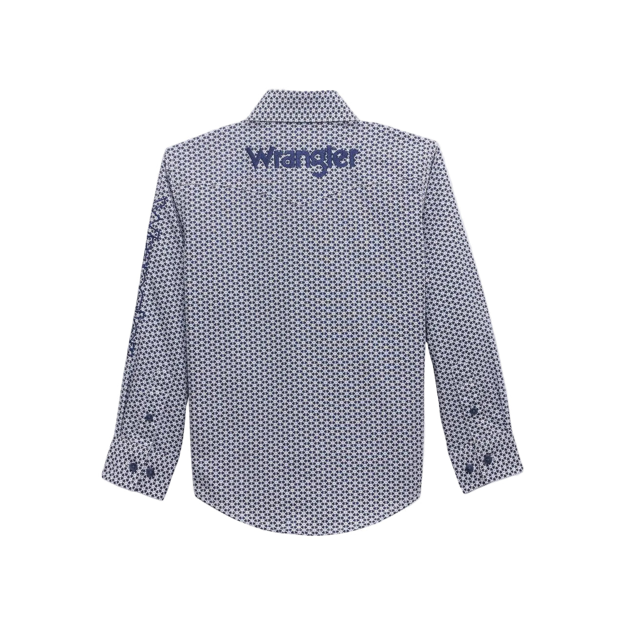 Wrangler Boy's Logo Long Sleeve Geometric Print - Blue