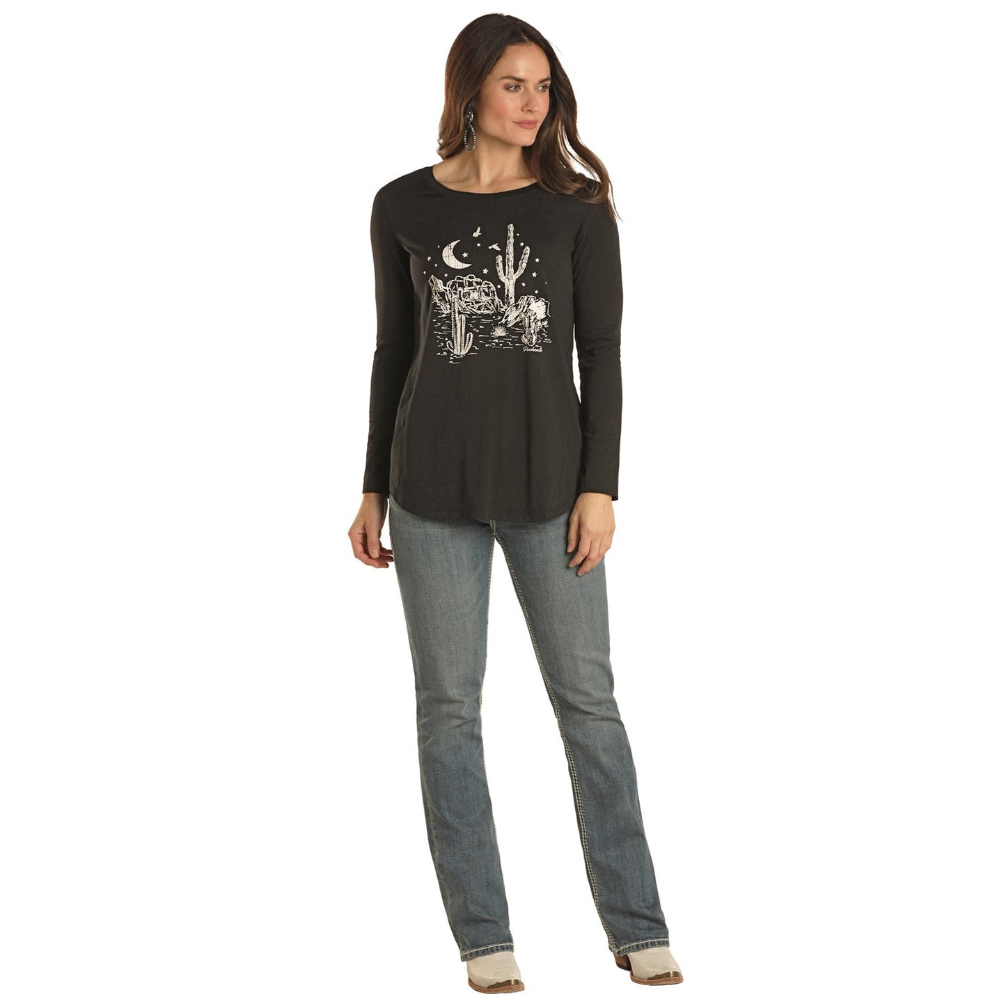 Panhandle White Label Women's Plus Long Sleeve Graphic Swing Tee - Black