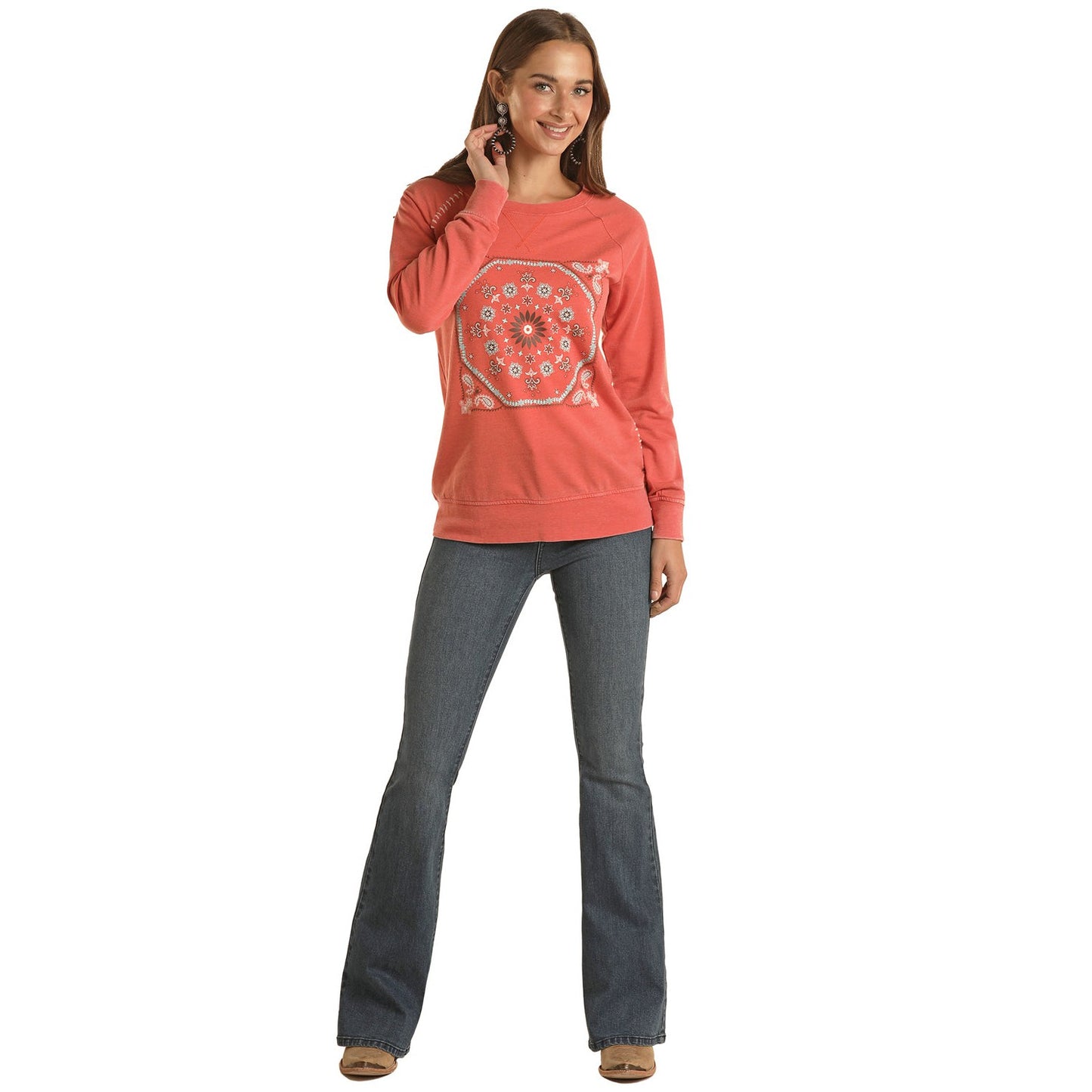 Panhandle White Label Women's Bandana Graphic Sweatshirt - Coral - Irvine Tack & Western Wear