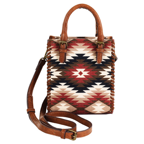 Catchfly Women's Micro Tote w/ Whipstitch - Tan w/Aztec Design
