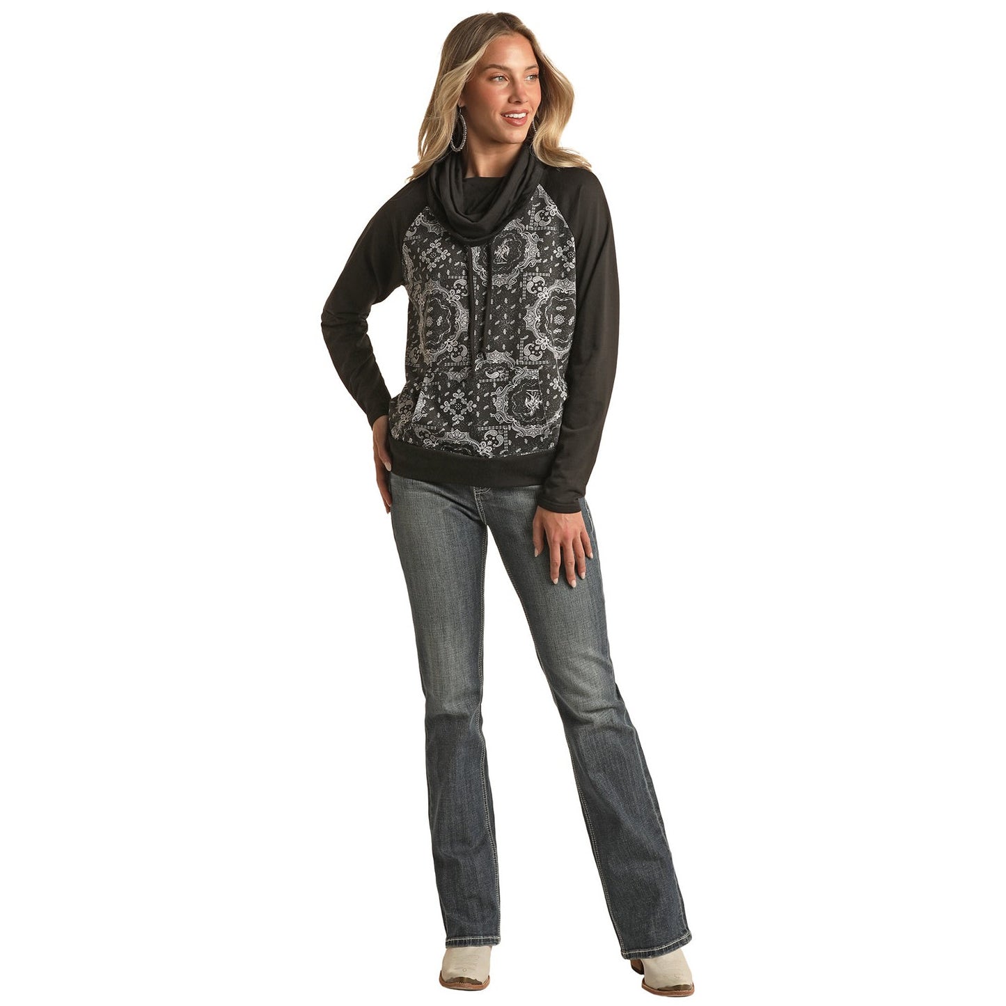 Panhandle White Label Women's Cowl Neck Hoodie - Black
