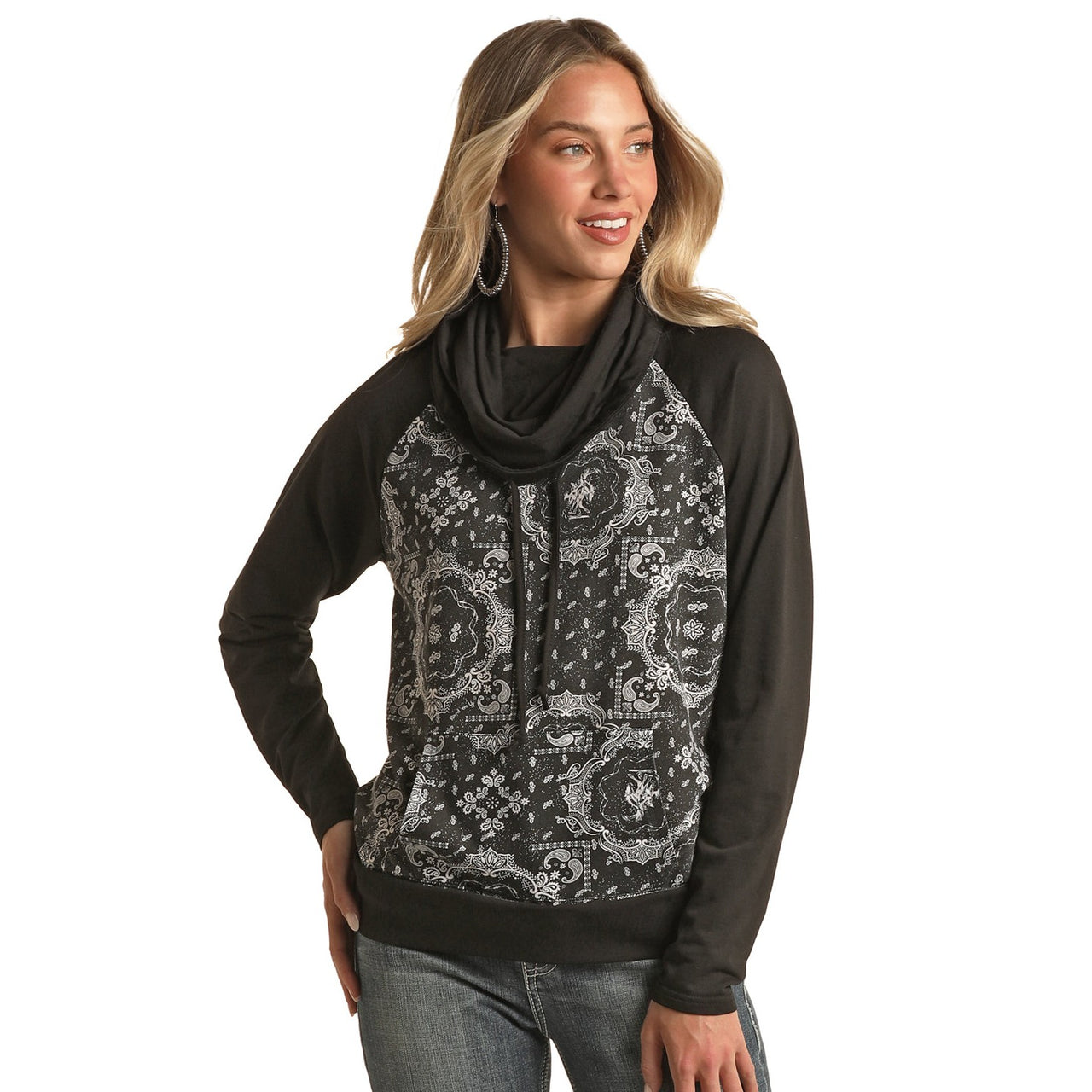 Panhandle White Label Women's Cowl Neck Hoodie - Black