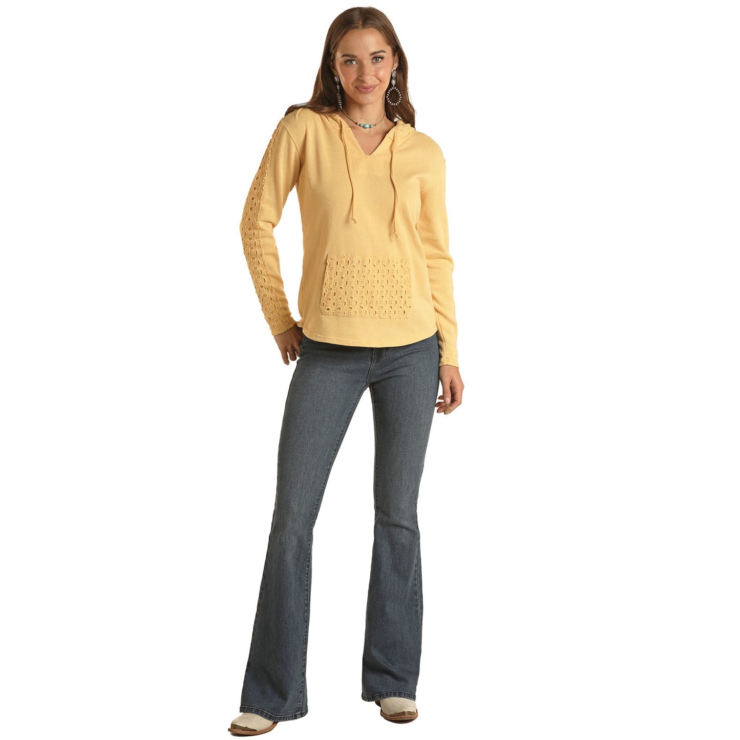 Panhandle White Label Women's Hoodie w/Eyelet Panels - Sunshine