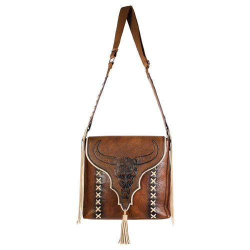 Catchfly Women's Crossbody w/Steer Skull & Tassel - Tan