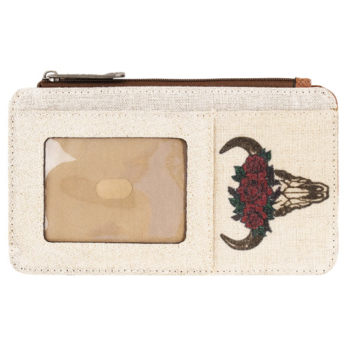 Justin Ladies Card Organizer Canvas Steer Skull & Flower Crown - Multiple Colours