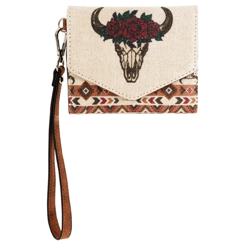 Justin Ladies Mini Wallet Canvas Steer Skull & Flower Crown - Multiple Colours