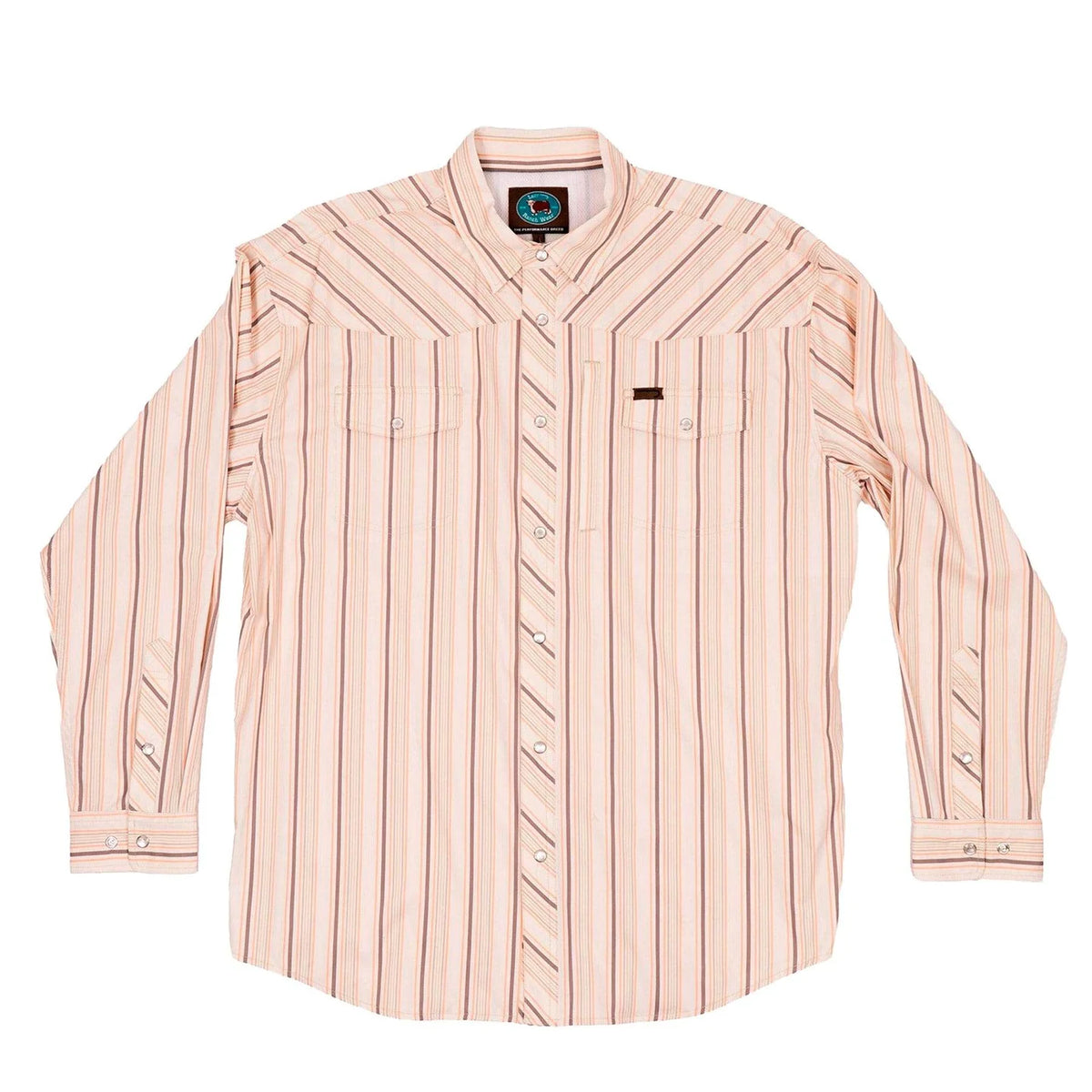 Lazy J Long Sleeve Performance Pearl Snap - Pink/Grey Stripe