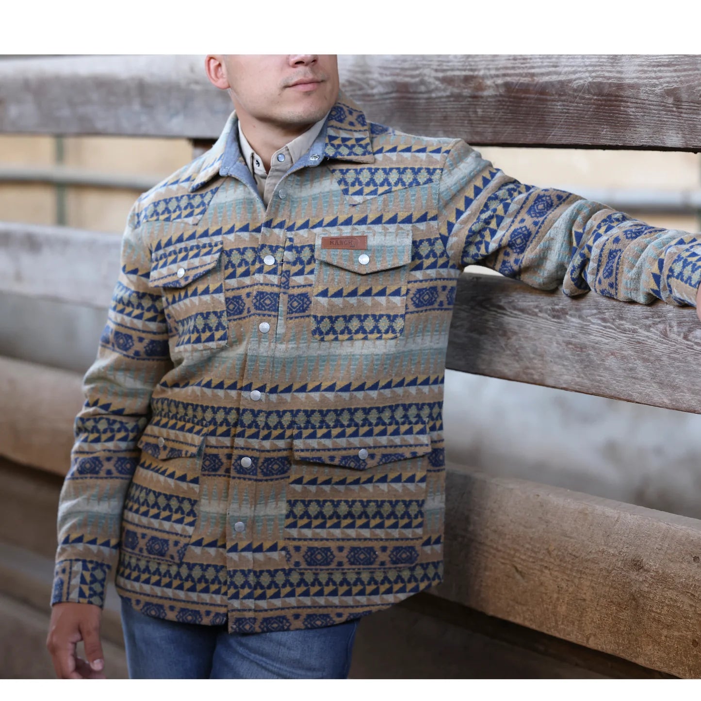 Lazy J Men's Long Sleeve Aztec Print Jacket- Brown