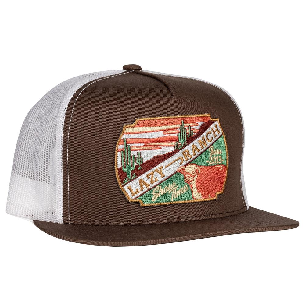 Lazy J Ranch Desert Show Time Classic Five Panel Trucker Hat- Brown/White