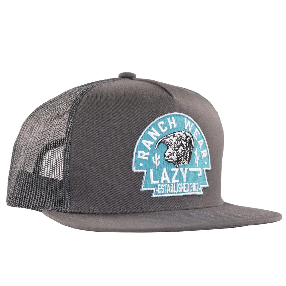 Lazy J Ranch Arrowhead Classic Five Panel Trucker Hat- Charcoal Grey//Turquoise