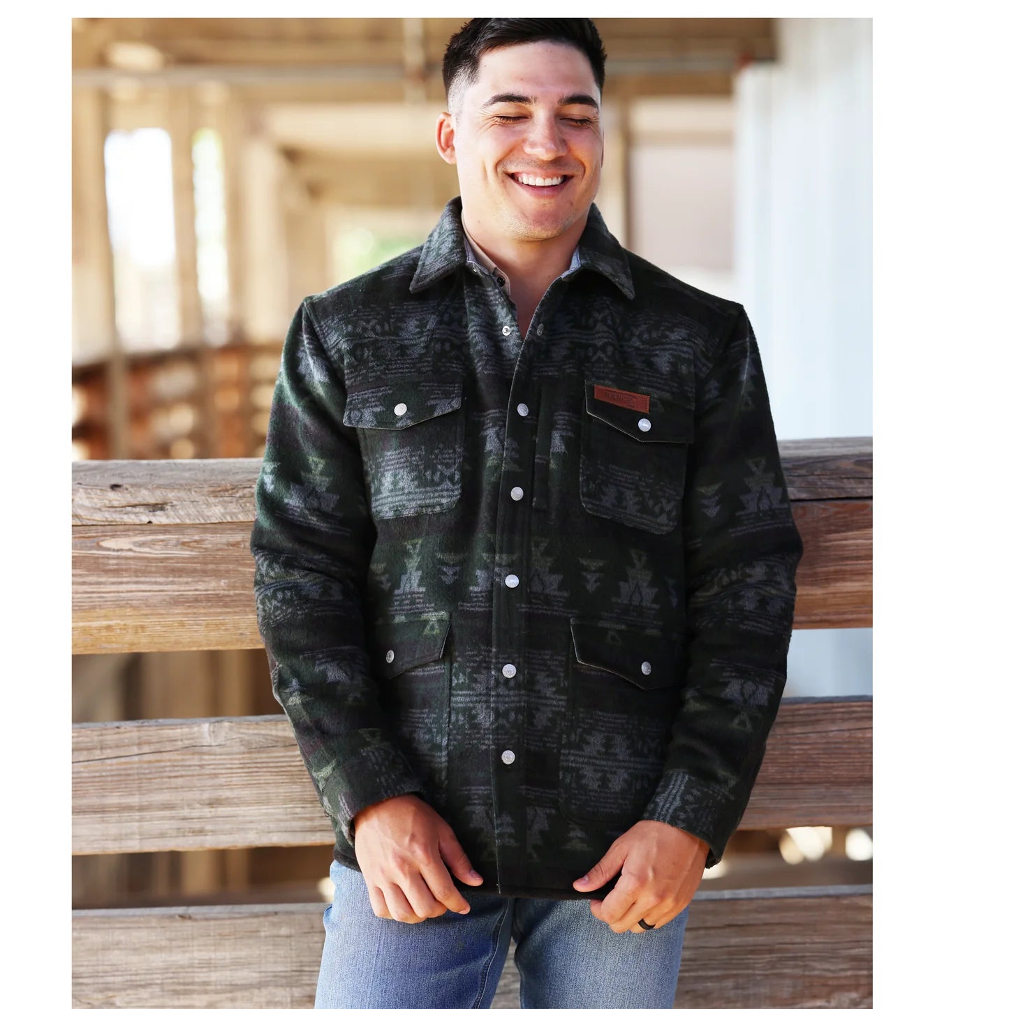 Lazy J Men's Long Sleeve Aztec Print Jacket- Green