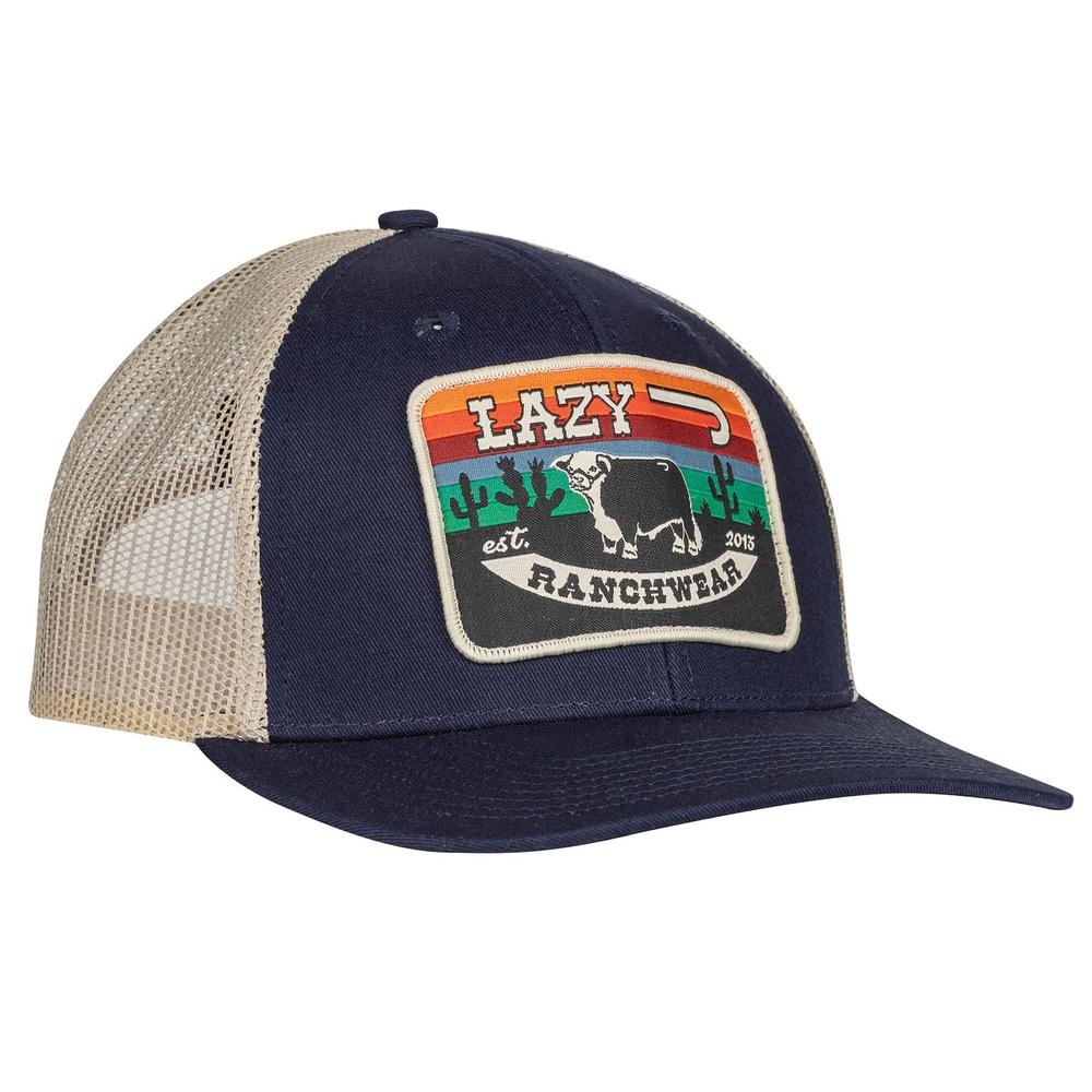 Lazy J Ranch Serape Sunrise Mid Profile Trucker Hat- Navy/Tan