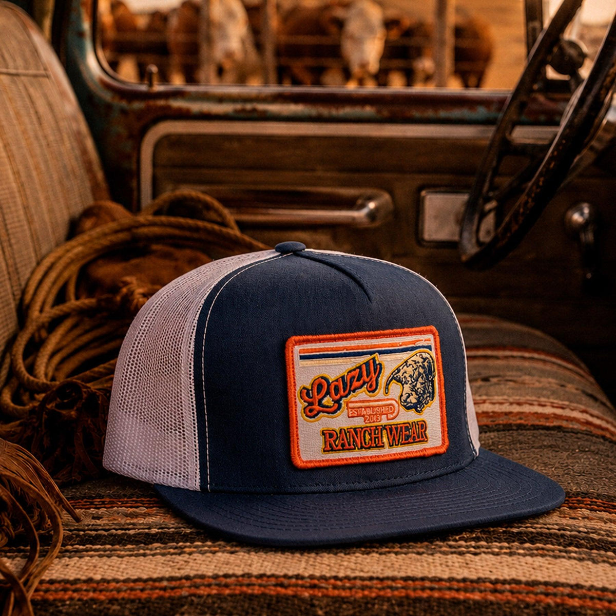 Lazy J Ranch Navy & White Retro Hereford Classic Five Panel Trucker Hat