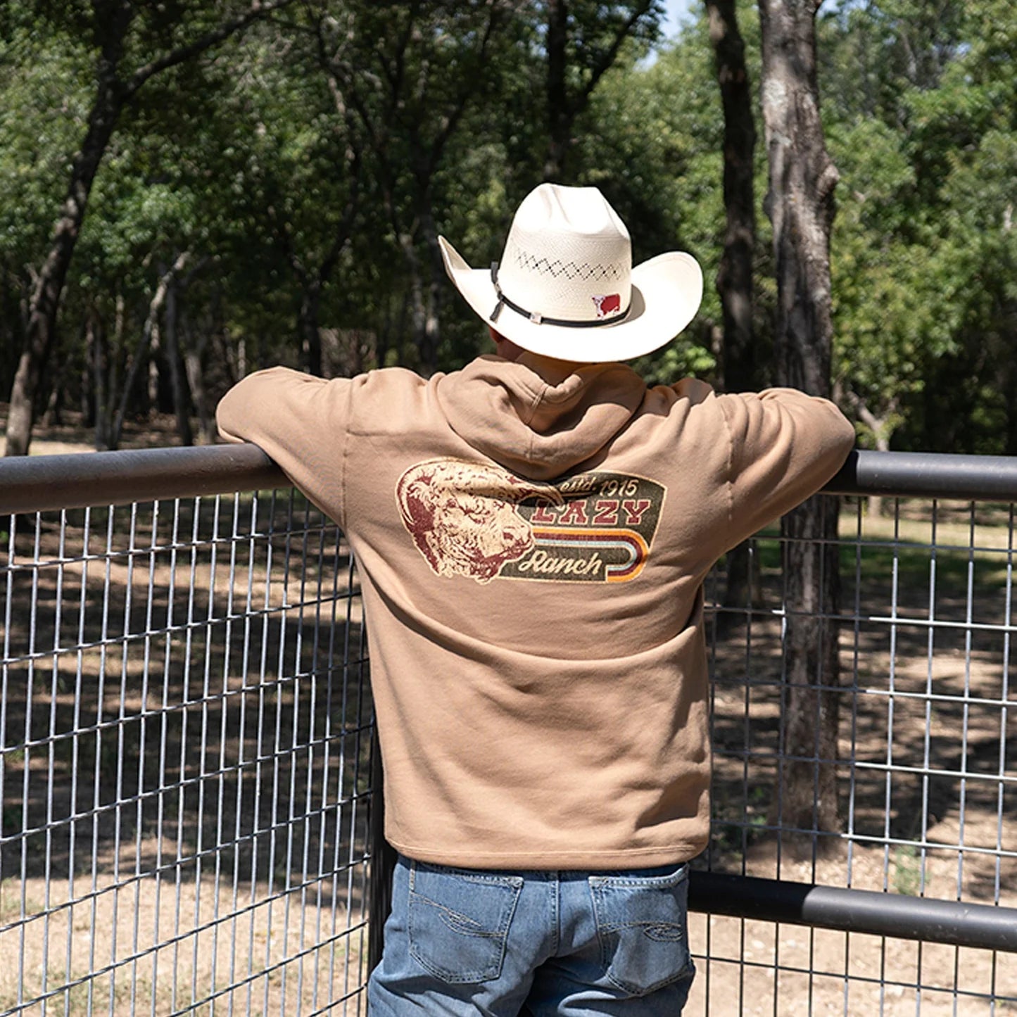 Lazy J Men's Long Sleeve Hoodie- Tan