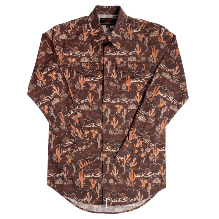 Rock & Roll Men's Dale Cactus Printed Long Sleeve Snap Shirt - Dark Brown