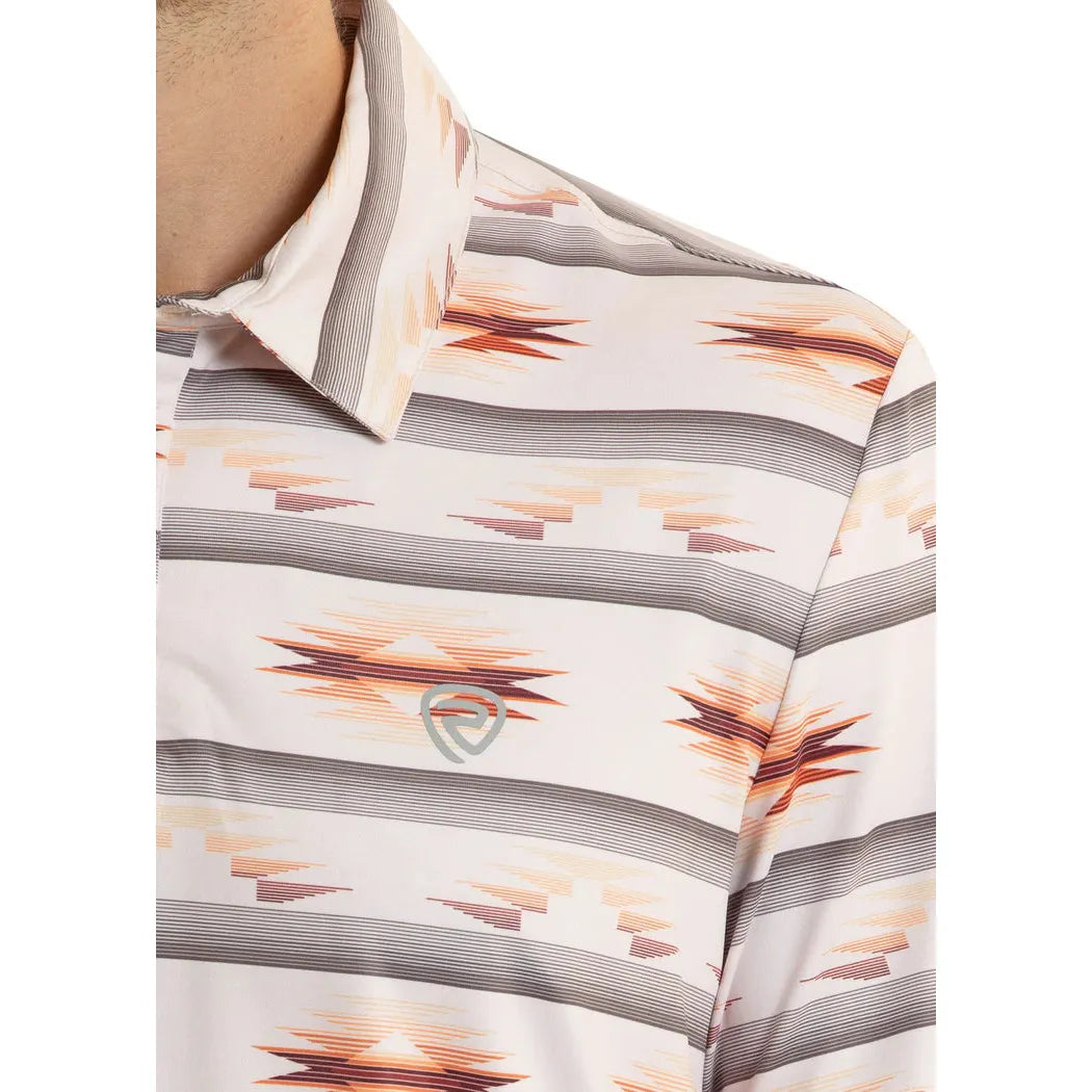 Rock & Roll Mens Aztec Printed Short Sleeve Polo Shirt - White