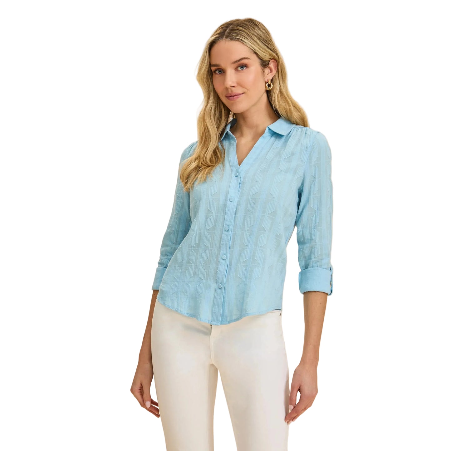 FDJ Women's Long Sleeve Split Neck Shirt - Pacific Blue - Irvine Tack & Western Wear